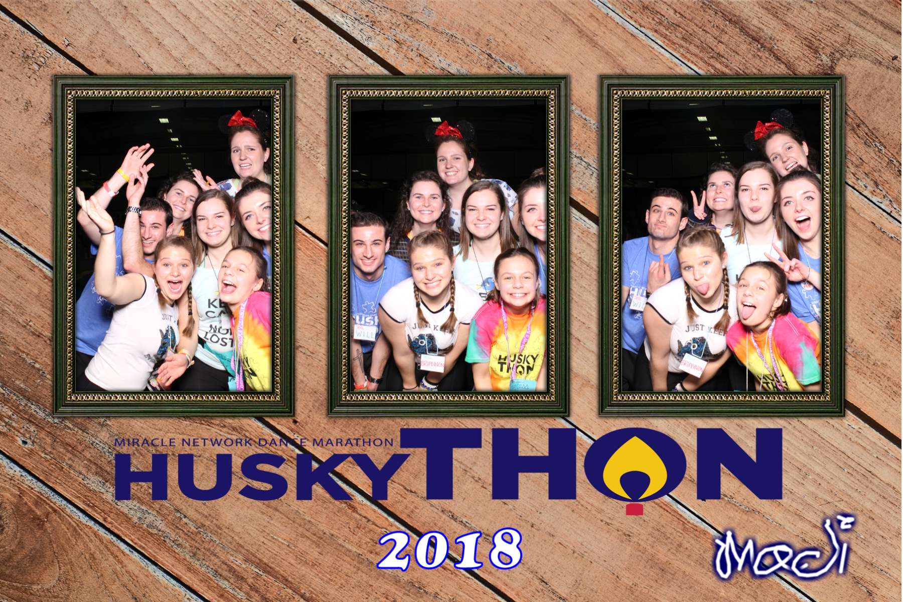Students at UConn HuskyThon 2018 fundraiser enjoying Rolling Video Games photo booth entertainment