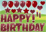 A red color font Happy Birthday poster