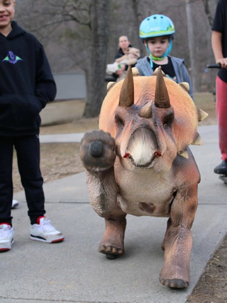 tank the triceratops dinosaur character rolling video games connecticut dinosaur party entertainment