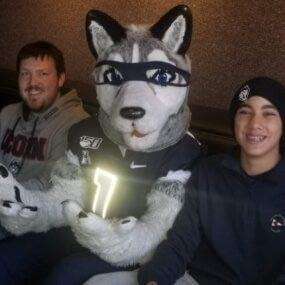 Two guys and a mascot