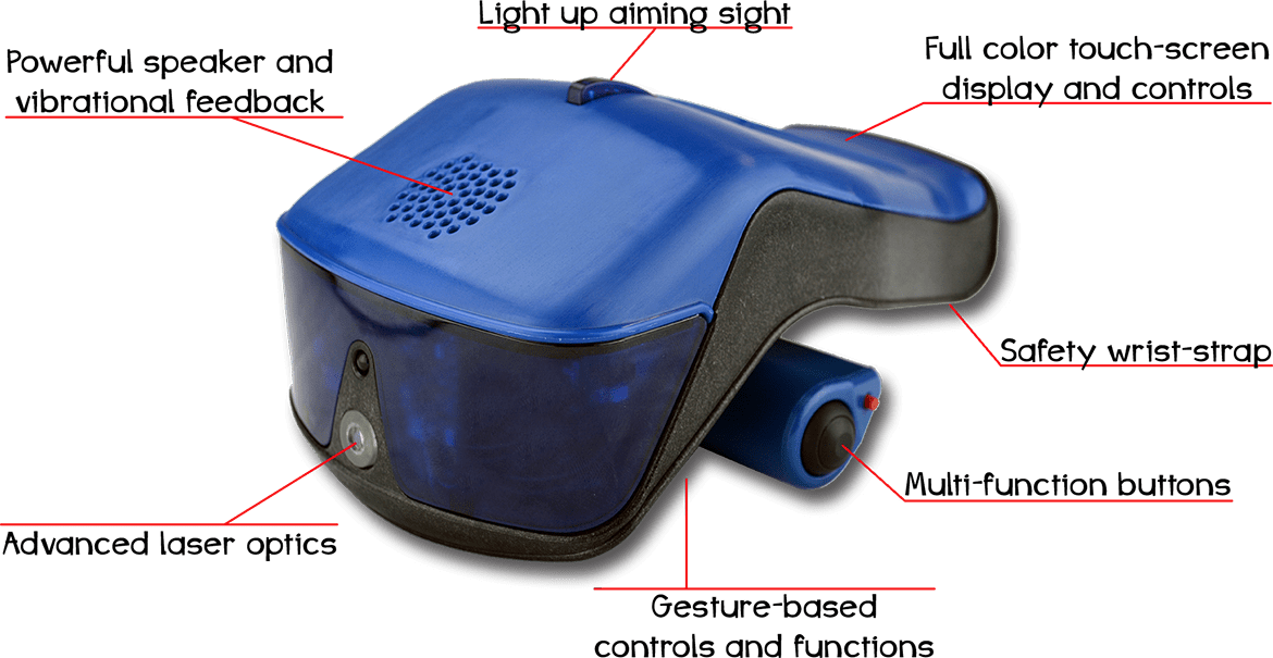 Hero Blast handheld laser tag blaster for children ages 4 to 10 with safe non-gun design and character selection by Rolling Video Games Connecticut