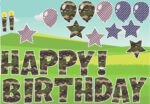 A camouflage color font Happy Birthday poster