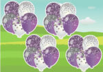 Purple and white colored balloons in a bunch