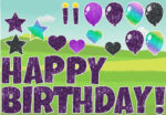 A purple color font Happy Birthday poster
