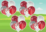 Red and white colored balloons in a bunch